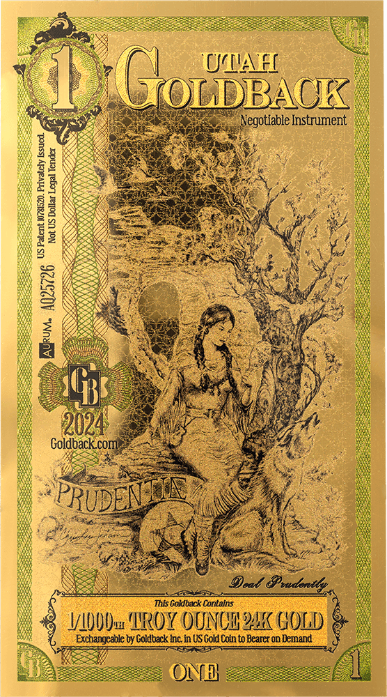 Front of the 1 Utah Goldback, Prudentiae
